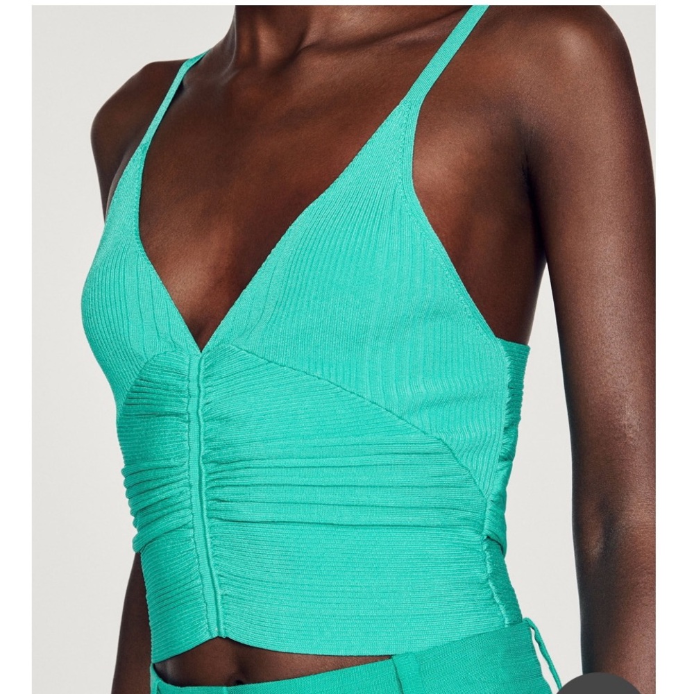 Vibrant Teal Ribbed Crop Top